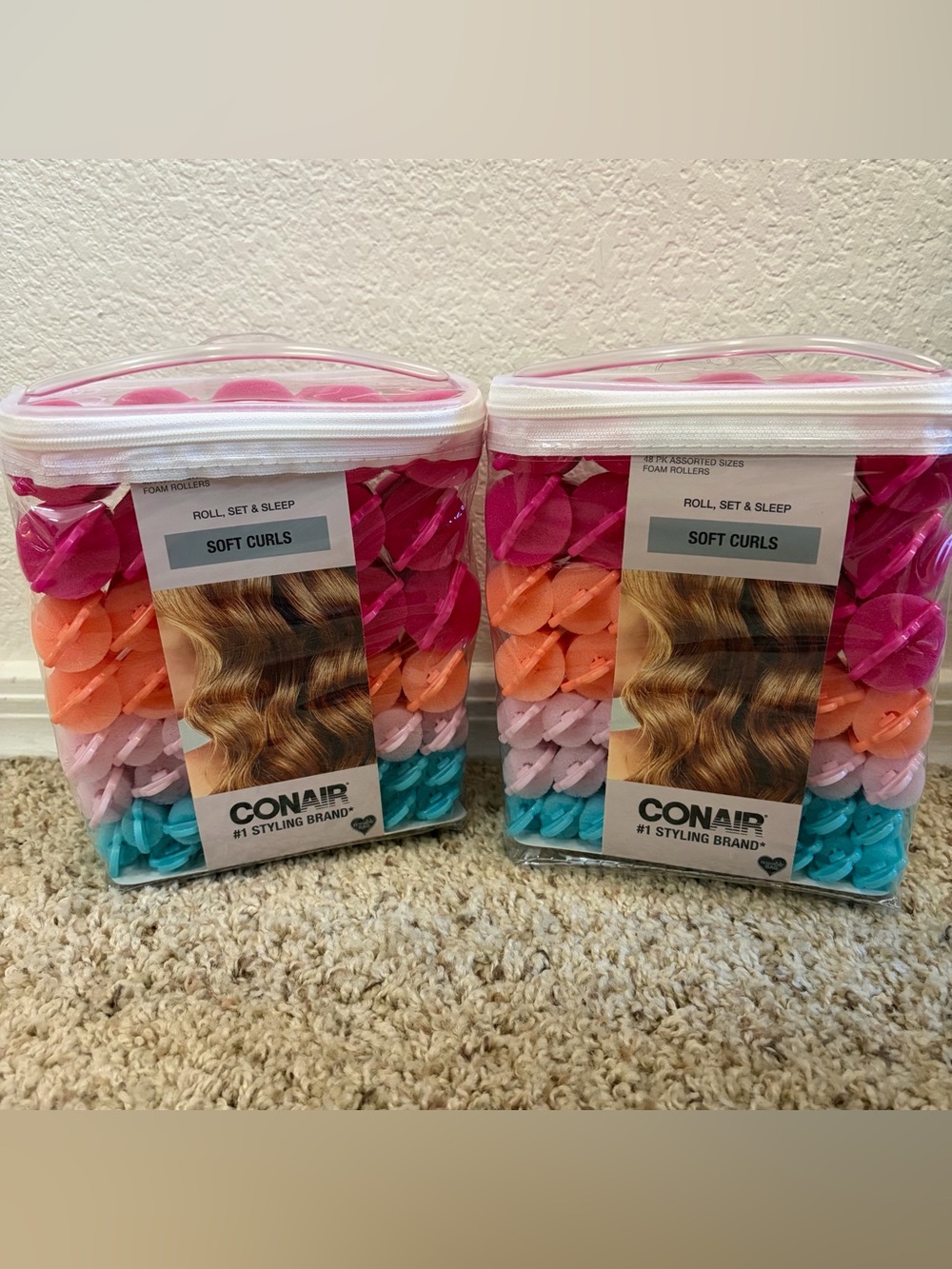 PACK OF 2 Conair Soft Bouncy Curls Foam Rollers 48 Piece Assorted Heatless Set